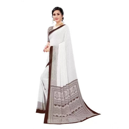 pkrkart Women's Georgette Printed Saree With Unstitched Blouse (Coffee)