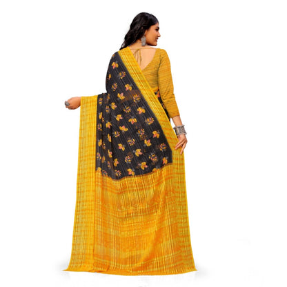 pkrkart Women's Georgette Printed Saree With Unstitched Blouse (Yellow)