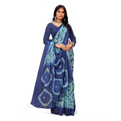 pkrkart Women's Georgette Printed Saree With Unstitched Blouse (Blue)