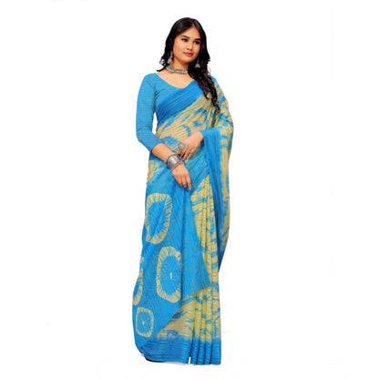 pkrkart Women's Georgette Printed Saree With Unstitched Blouse (Skyblue)