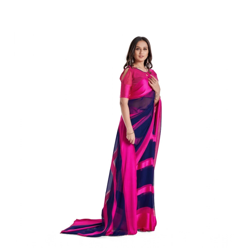pkrkart Women's Satin Patta Printed Saree With Unstitched Blouse (Pink)