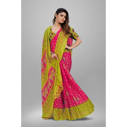 pkrkart Women's Viscose Rayon Printed Saree With Unstitched Blouse (Pink)
