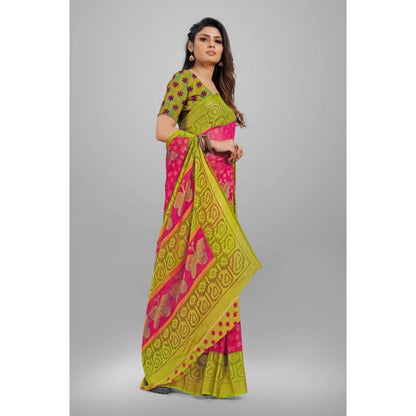 pkrkart Women's Viscose Rayon Printed Saree With Unstitched Blouse (Pink)