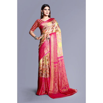 pkrkart Women's Viscose Rayon Printed Saree With Unstitched Blouse (Pink)