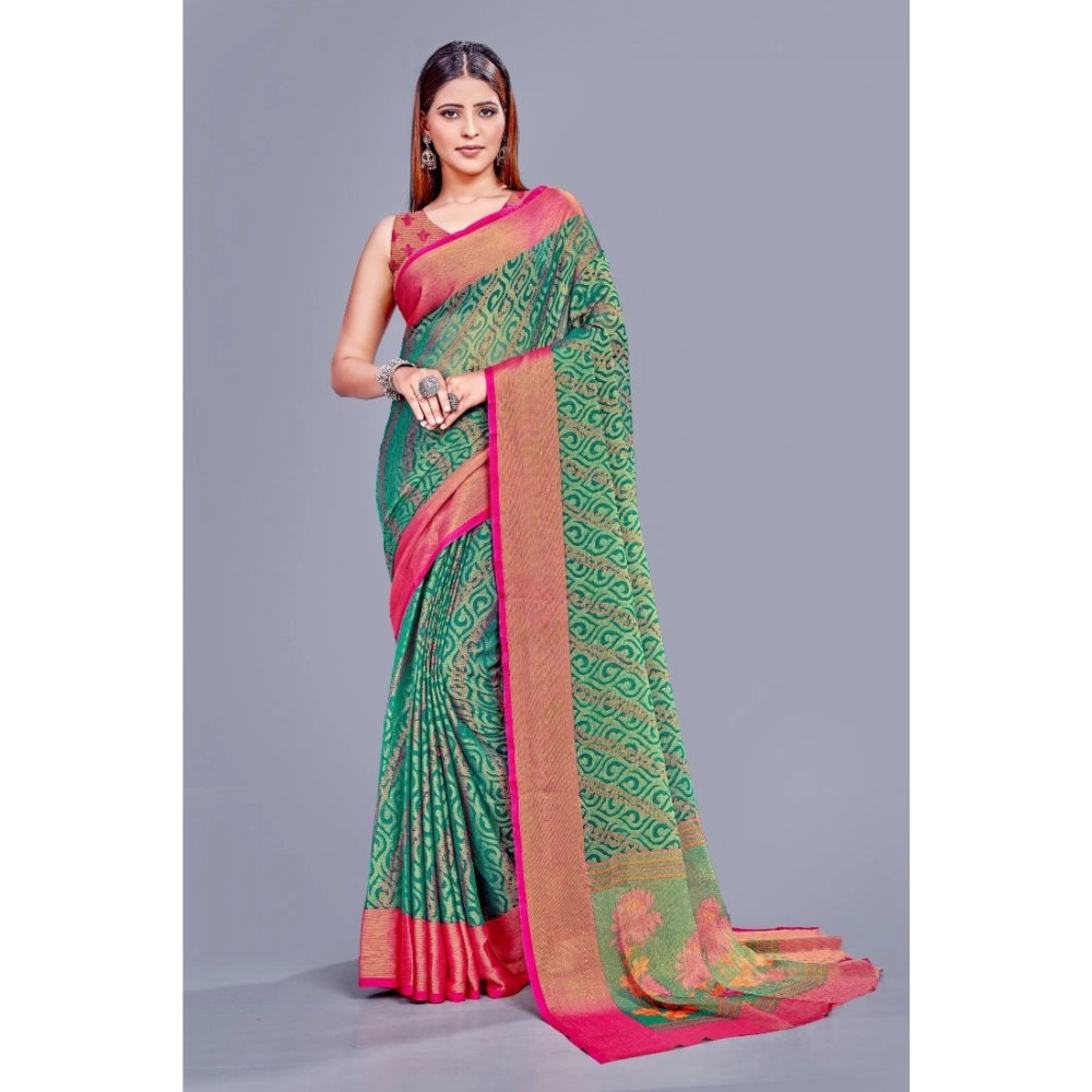 pkrkart Women's Viscose Rayon Printed Saree With Unstitched Blouse (Rama)