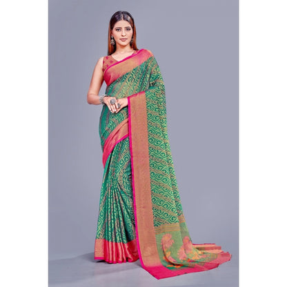 pkrkart Women's Viscose Rayon Printed Saree With Unstitched Blouse (Rama)