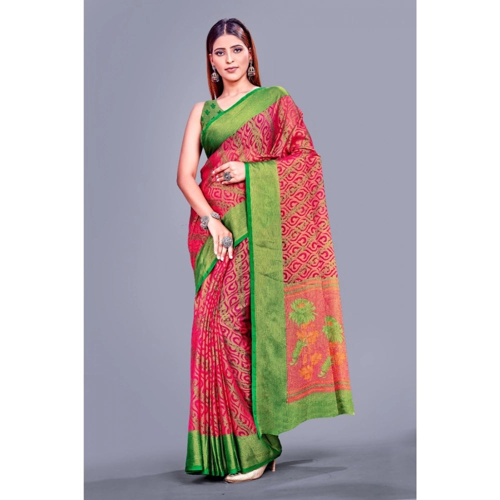 pkrkart Women's Viscose Rayon Printed Saree With Unstitched Blouse (Pink)