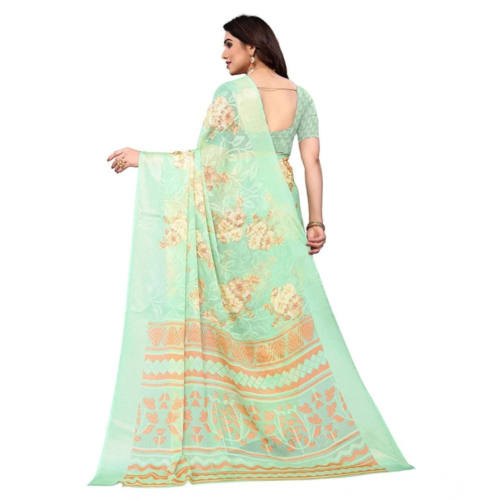 pkrkart Women's Viscose Rayon Printed Saree With Unstitched Blouse (Pista)