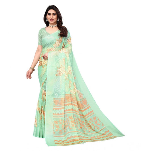 pkrkart Women's Viscose Rayon Printed Saree With Unstitched Blouse (Pista)