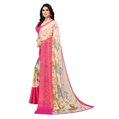 pkrkart Women's Viscose Rayon Printed Saree With Unstitched Blouse (Pink)