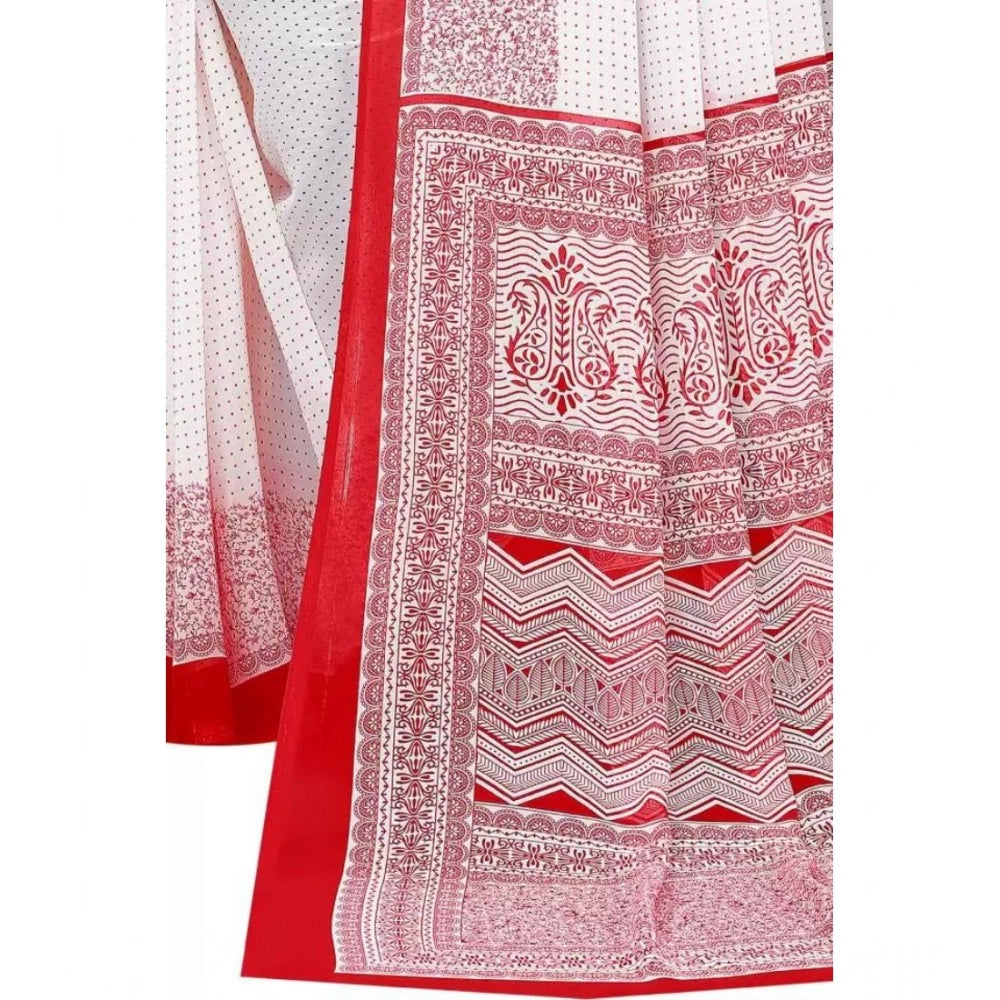 pkrkart Women's Georgette Printed Saree With Unstitched Blouse (Red)
