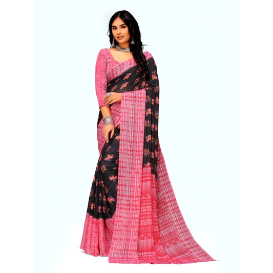 pkrkart Women's Georgette Printed Saree With Unstitched Blouse (Pink)