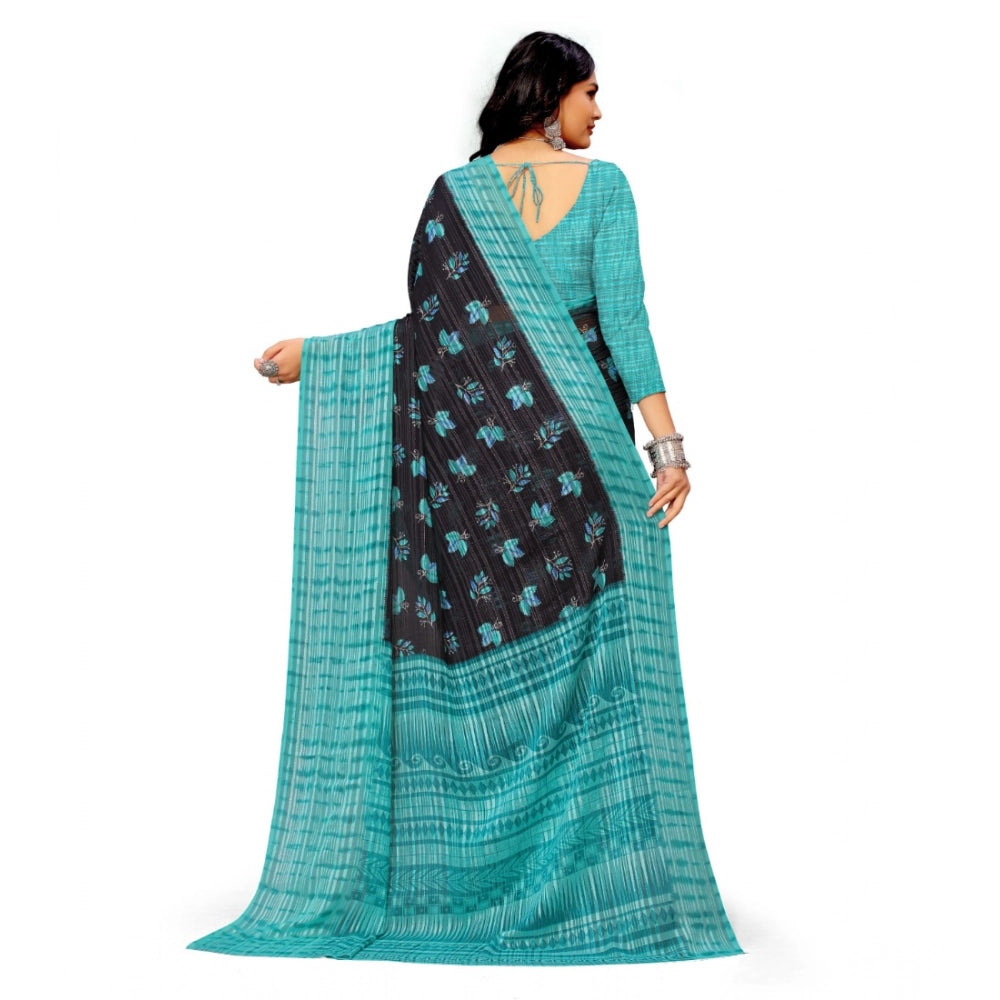 pkrkart Women's Georgette Printed Saree With Unstitched Blouse (Skyblue)