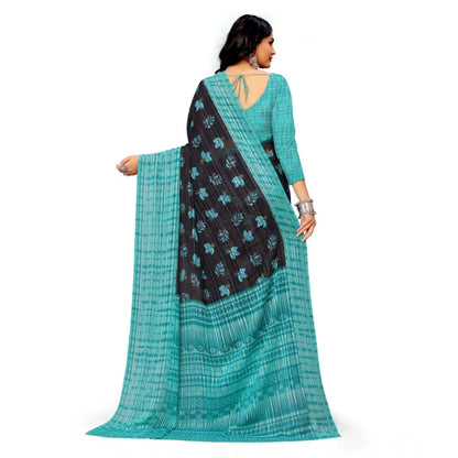 pkrkart Women's Georgette Printed Saree With Unstitched Blouse (Skyblue)