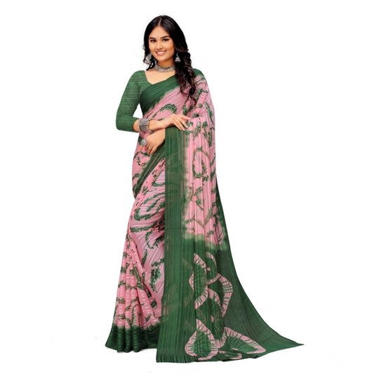 pkrkart Women's Georgette Printed Saree With Unstitched Blouse (Green)