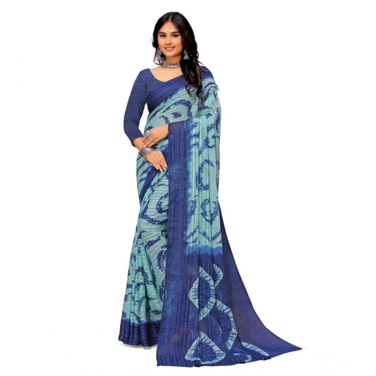 pkrkart Women's Georgette Printed Saree With Unstitched Blouse (Blue)