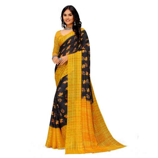 pkrkart Women's Georgette Printed Saree With Unstitched Blouse (Yellow)