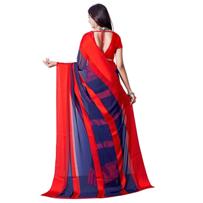 pkrkart Women's Satin Patta Printed Saree With Unstitched Blouse (Red)