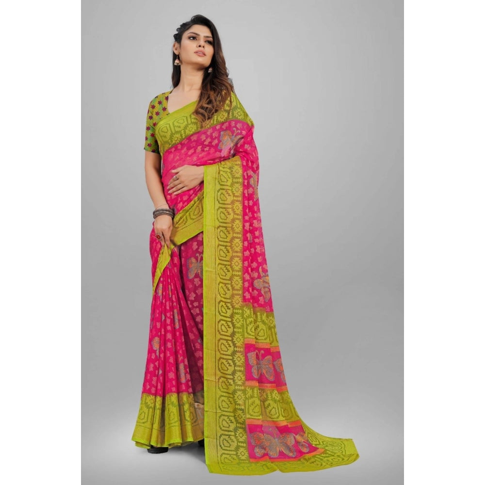 pkrkart Women's Viscose Rayon Printed Saree With Unstitched Blouse (Pink)