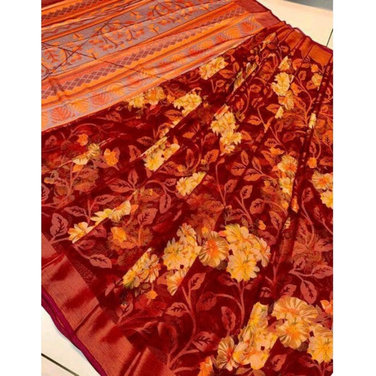 pkrkart Women's Viscose Rayon Printed Saree With Unstitched Blouse (Maroon)