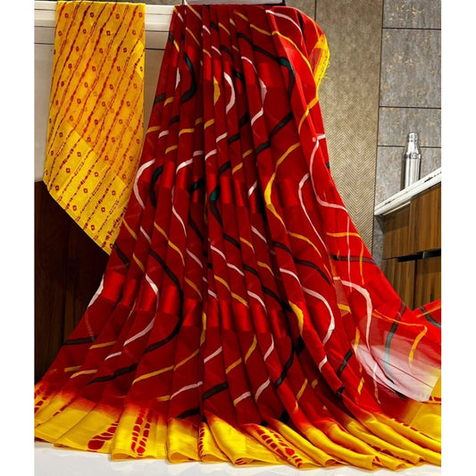 pkrkart Women's Satin Patta Printed Saree With Unstitched Blouse (Yellow)