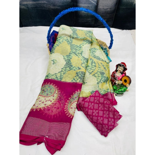 pkrkart Women's Viscose Rayon Printed Saree With Unstitched Blouse (Rani)