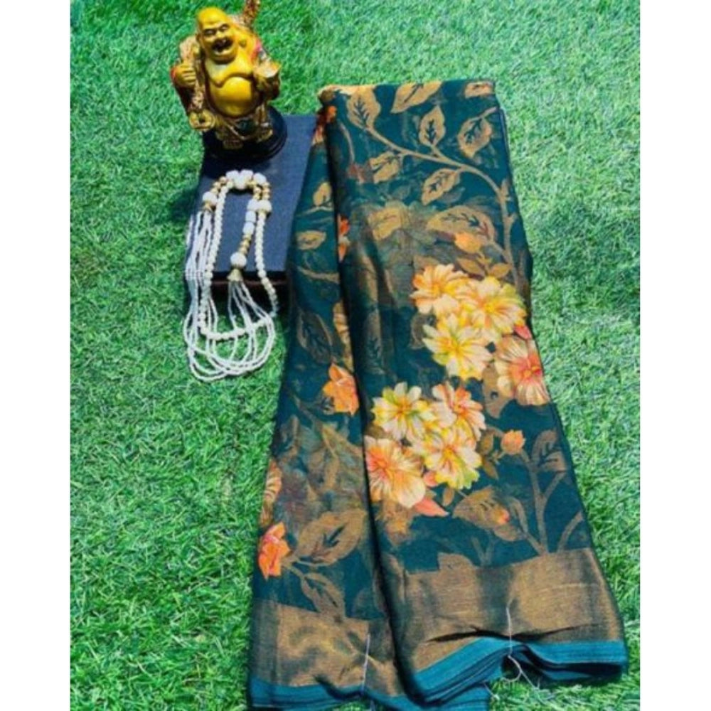pkrkart Women's Viscose Rayon Printed Saree With Unstitched Blouse (Rama)