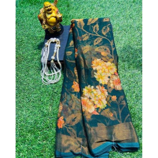 pkrkart Women's Viscose Rayon Printed Saree With Unstitched Blouse (Rama)