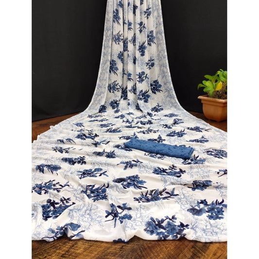 pkrkart Women's Georgette Printed Saree With Unstitched Blouse (Blue)