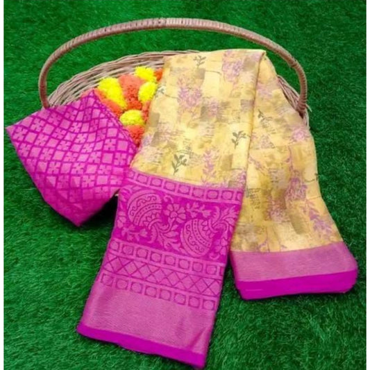 pkrkart Women's Viscose Rayon Printed Saree With Unstitched Blouse (Pink)
