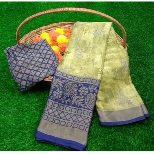 pkrkart Women's Viscose Rayon Printed Saree With Unstitched Blouse (Navy Blue)