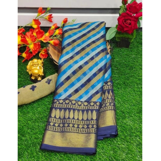 pkrkart Women's Viscose Rayon Printed Saree With Unstitched Blouse (Blue)