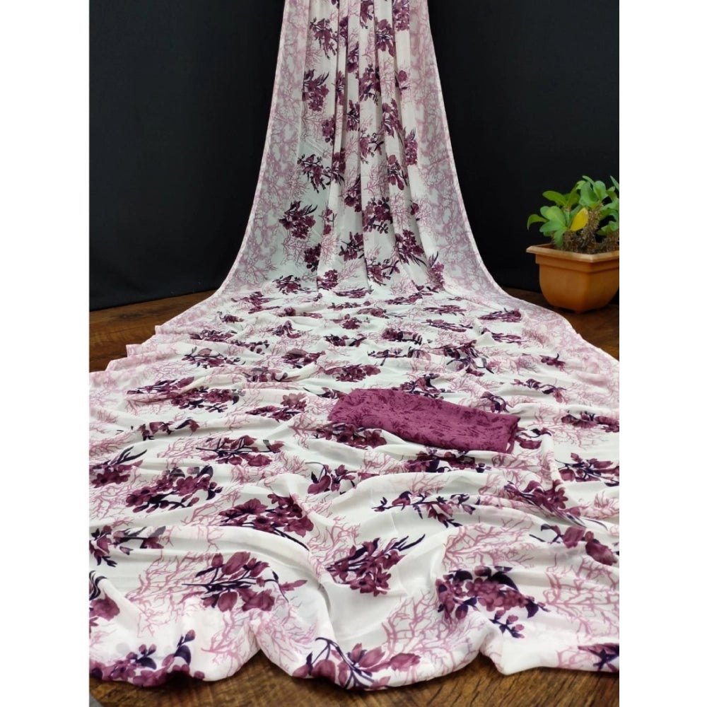 pkrkart Women's Georgette Printed Saree With Unstitched Blouse (Pink)
