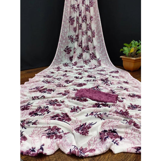 pkrkart Women's Georgette Printed Saree With Unstitched Blouse (Pink)