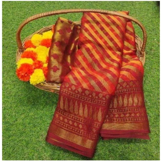 pkrkart Women's Viscose Rayon Printed Saree With Unstitched Blouse (Red)