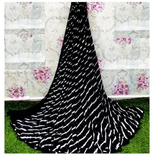 pkrkart Women's Georgette Printed Saree With Unstitched Blouse (Black)
