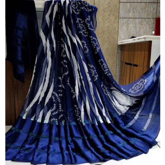 pkrkart Women's Satin Patta Printed Saree With Unstitched Blouse (Blue)