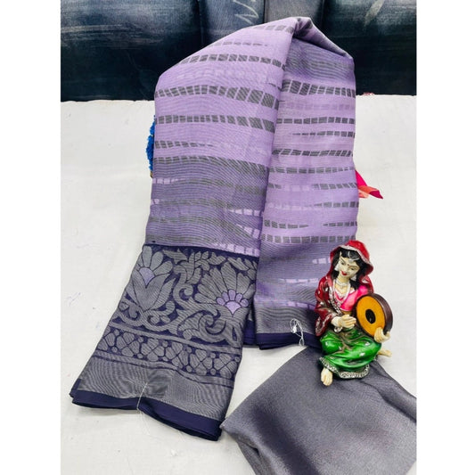 pkrkart Women's Viscose Rayon Printed Saree With Unstitched Blouse (Purple)
