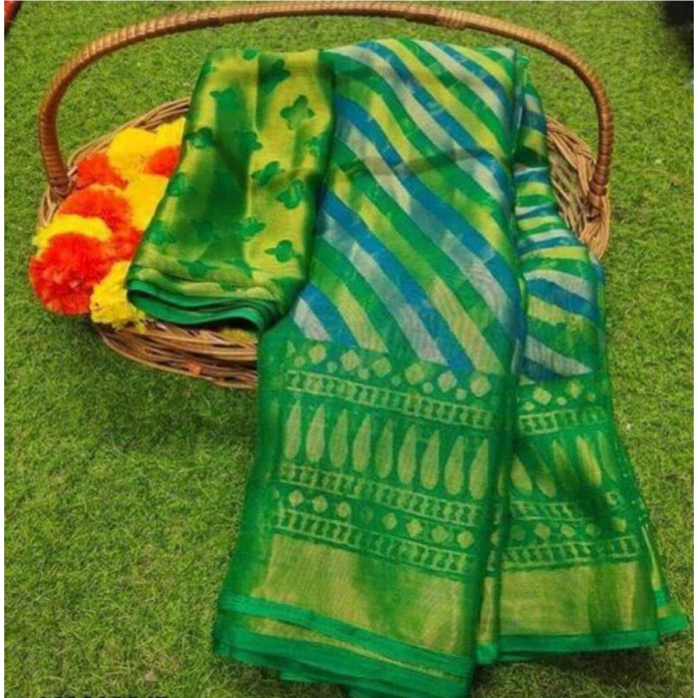 pkrkart Women's Viscose Rayon Printed Saree With Unstitched Blouse (Green)