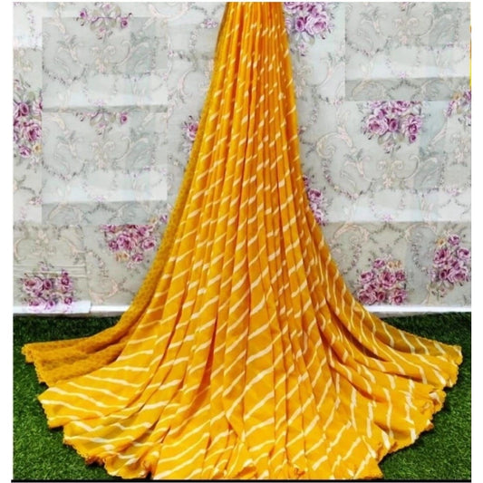 pkrkart Women's Georgette Printed Saree With Unstitched Blouse (Yellow)