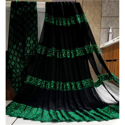 pkrkart Women's Satin Patta Printed Saree With Unstitched Blouse (Green)