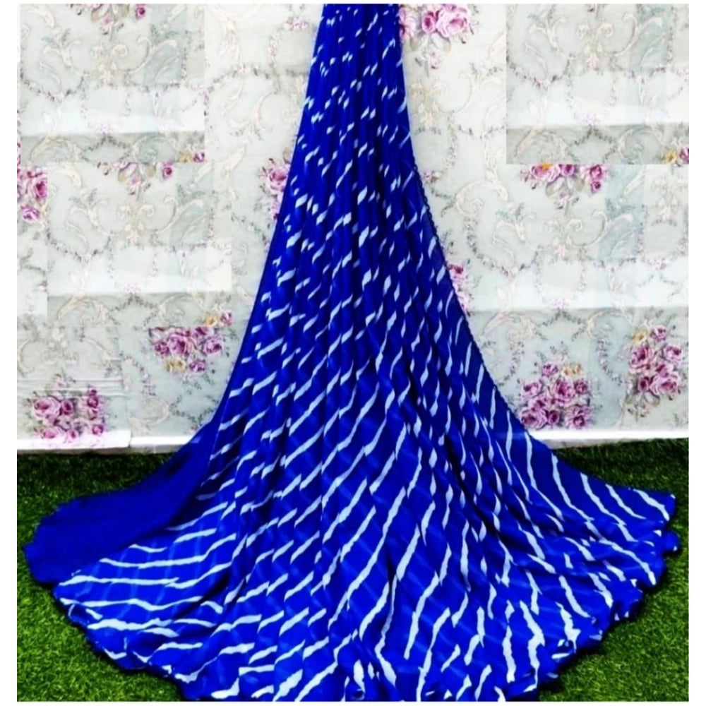 pkrkart Women's Georgette Printed Saree With Unstitched Blouse (Blue)