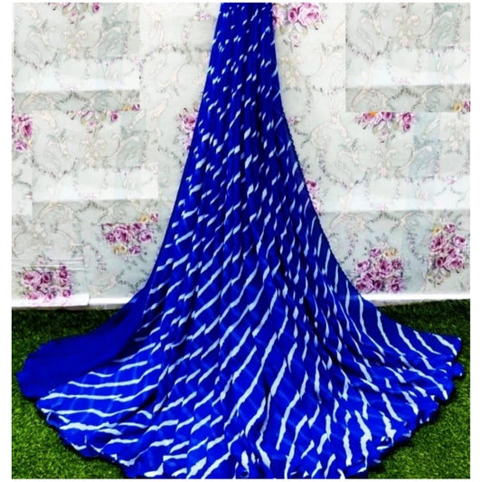 pkrkart Women's Georgette Printed Saree With Unstitched Blouse (Blue)