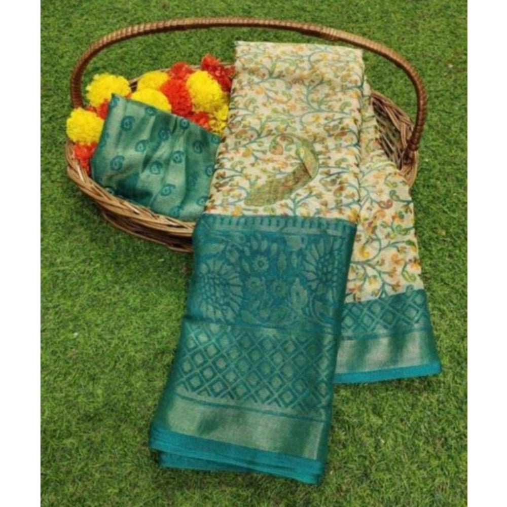 pkrkart Women's Viscose Rayon Printed Saree With Unstitched Blouse (Skyblue)