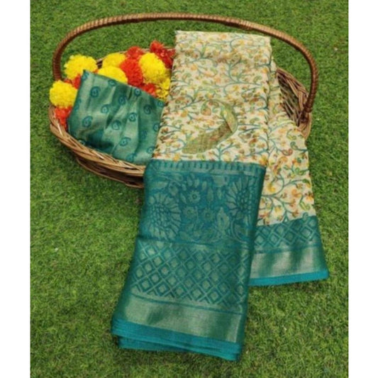 pkrkart Women's Viscose Rayon Printed Saree With Unstitched Blouse (Skyblue)