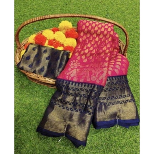 pkrkart Women's Viscose Rayon Printed Saree With Unstitched Blouse (Pink)
