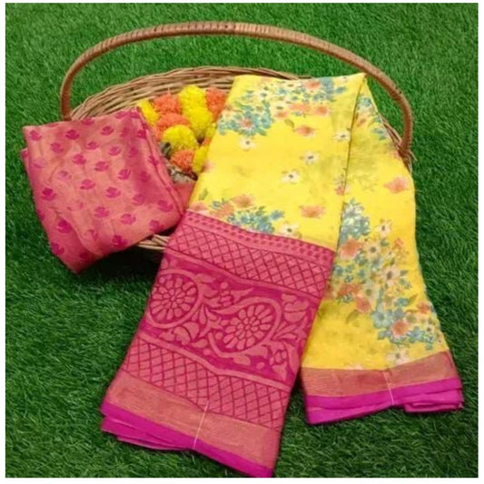 pkrkart Women's Viscose Rayon Printed Saree With Unstitched Blouse (Pink)