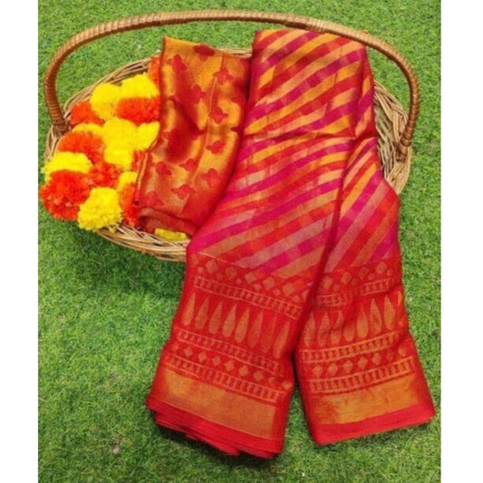 pkrkart Women's Viscose Rayon Printed Saree With Unstitched Blouse (Pink)