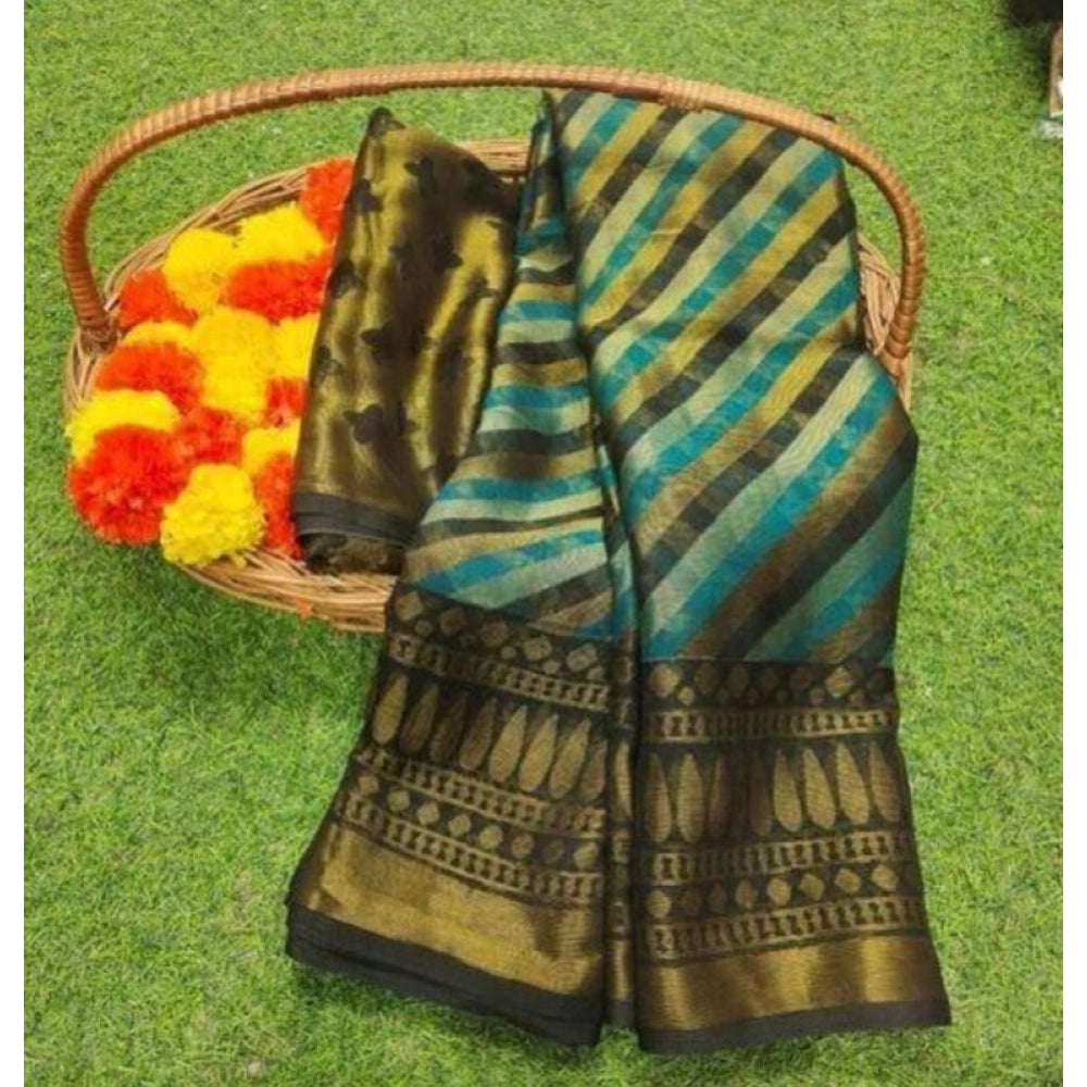 pkrkart Women's Viscose Rayon Printed Saree With Unstitched Blouse (Blue)