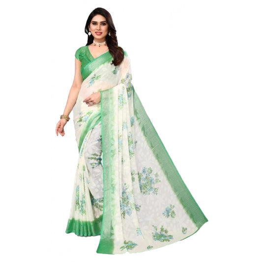 pkrkart Women's Viscose Rayon Printed Saree With Unstitched Blouse (Green)
